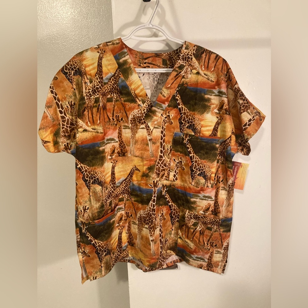 Giraffe- themed scrub top